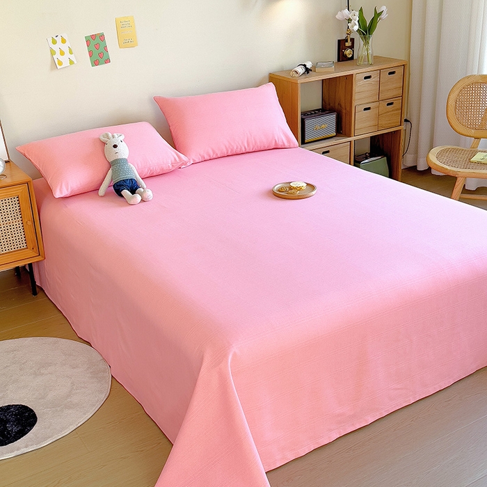 91家纺网 家纺一手货源 找家纺 芃成家纺 2023新款全棉老粗布床单 少女粉