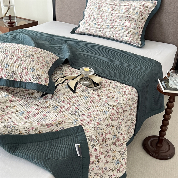 91家纺网 家纺一手货源 找家纺 汇庭 2023新款雅丝床盖三件套 蕾蒙丝