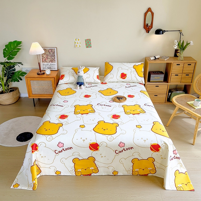 91家纺网 家纺一手货源 找家纺 芃成家纺 2023新款全棉老粗布床单 熊仔宝宝