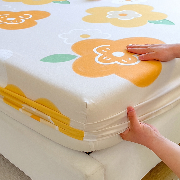 91家纺网 家纺一手货源 找家纺 芃成家纺 2023新款全棉13070单床笠 春天里 桔