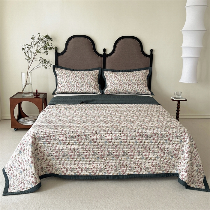 91家纺网 家纺一手货源 找家纺 汇庭 2023新款雅丝床盖三件套 蕾蒙丝