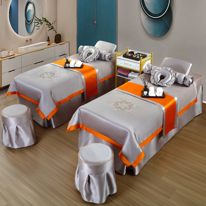 91家纺网 家纺一手货源 找家纺 莉人坊 2023新款贵妃缎按摩床床罩系列 逃之夭夭灰色