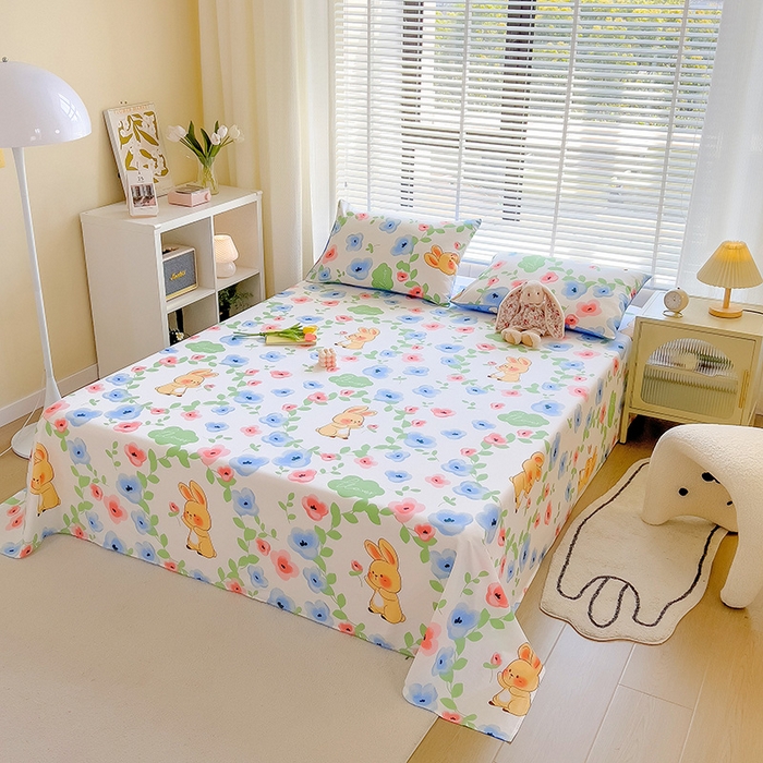 91家纺网 家纺一手货源 找家纺 芃成家纺 2023新款全棉13070单床单 兔兔花海