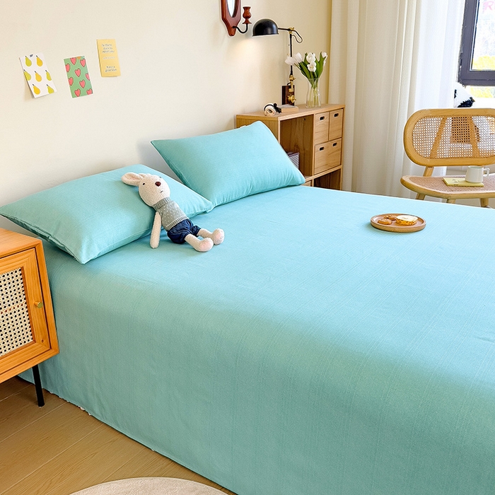 91家纺网 家纺一手货源 找家纺 芃成家纺 2023新款全棉老粗布床单 水蓝