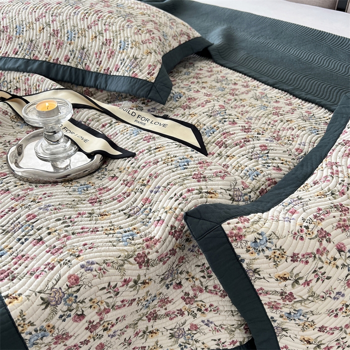 91家纺网 家纺一手货源 找家纺 汇庭 2023新款雅丝床盖三件套 蕾蒙丝