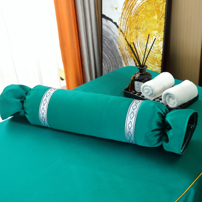 91家纺网 家纺一手货源 找家纺 莉人坊 2023新款贵妃缎按摩床床罩系列 逃之夭夭黛绿