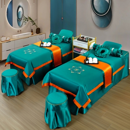 莉人坊 2023新款贵妃缎按摩床床罩系列 逃之夭夭黛绿