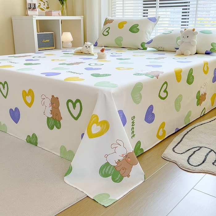 91家纺网 家纺一手货源 找家纺 芃成家纺 2023新款全棉13070单床单 两小无猜 绿