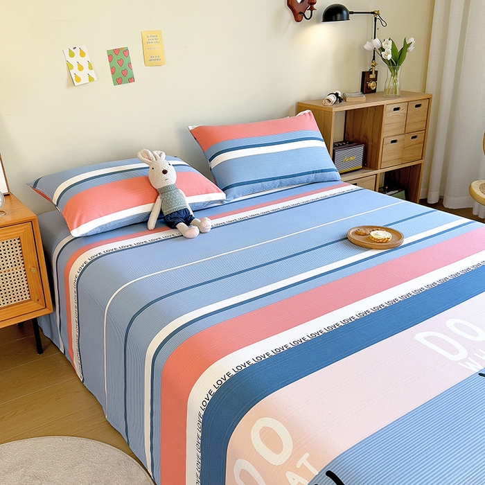 91家纺网 家纺一手货源 找家纺 芃成家纺 2023新款全棉老粗布床单 爱丽丝 蓝