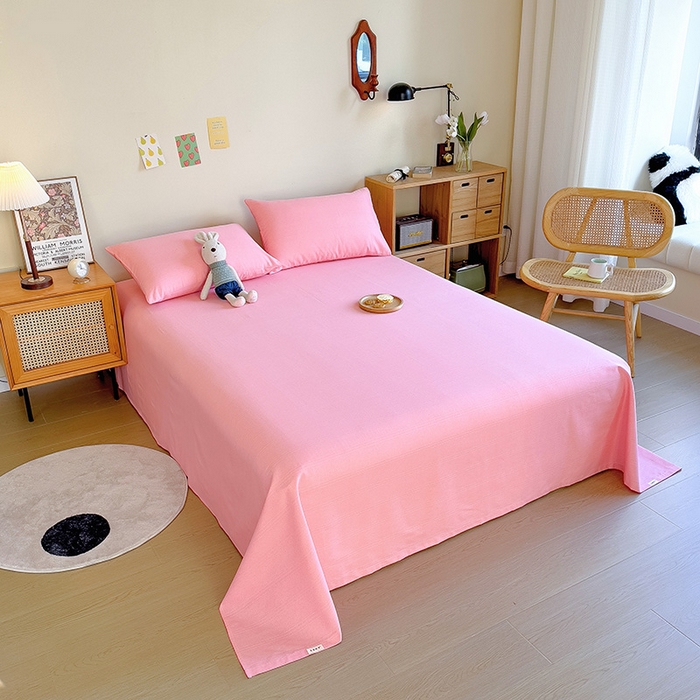 91家纺网 家纺一手货源 找家纺 芃成家纺 2023新款全棉老粗布床单 少女粉