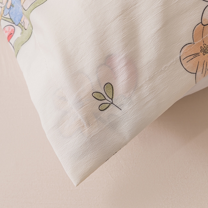 91家纺网 家纺一手货源 找家纺 新款水洗棉麻单人枕头套亲肤双人枕套 花中兔