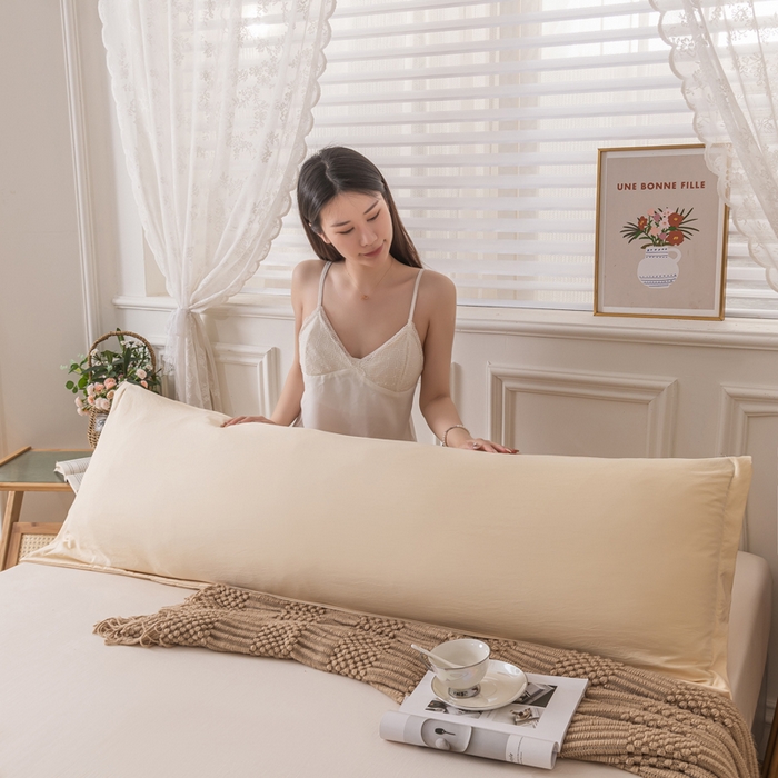 91家纺网 家纺一手货源 找家纺 梦舒羽 2025新款水洗棉麻单人枕头套亲肤双人枕套 鹅黄色