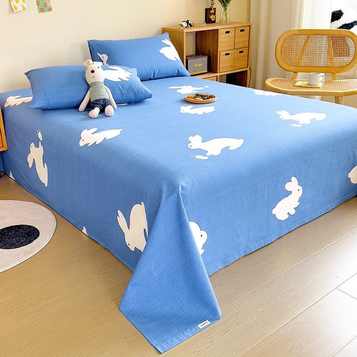 91家纺网 家纺一手货源 找家纺 芃成家纺 2023新款全棉老粗布床单 小兔乖乖