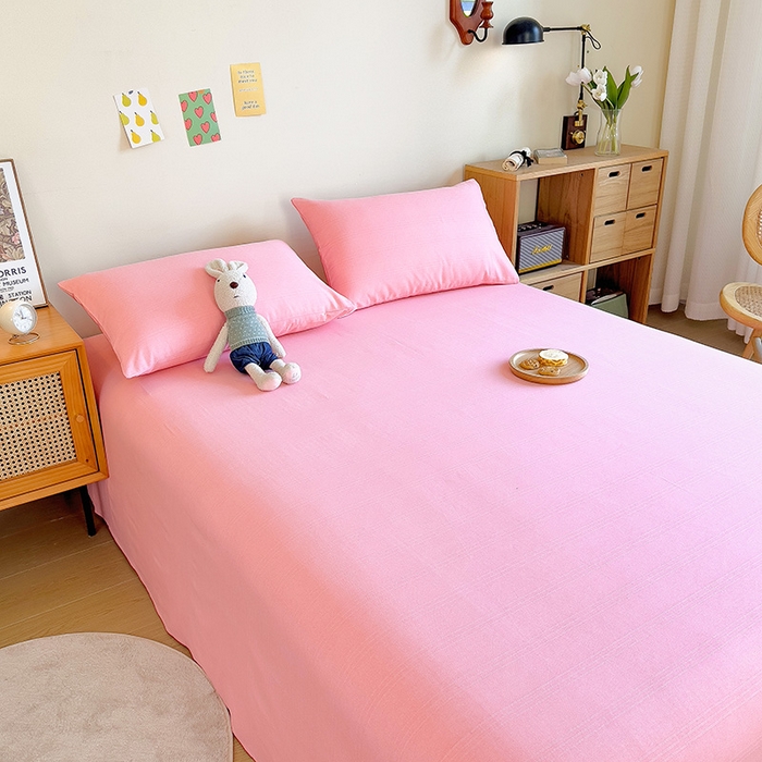 91家纺网 家纺一手货源 找家纺 芃成家纺 2023新款全棉老粗布床单 少女粉