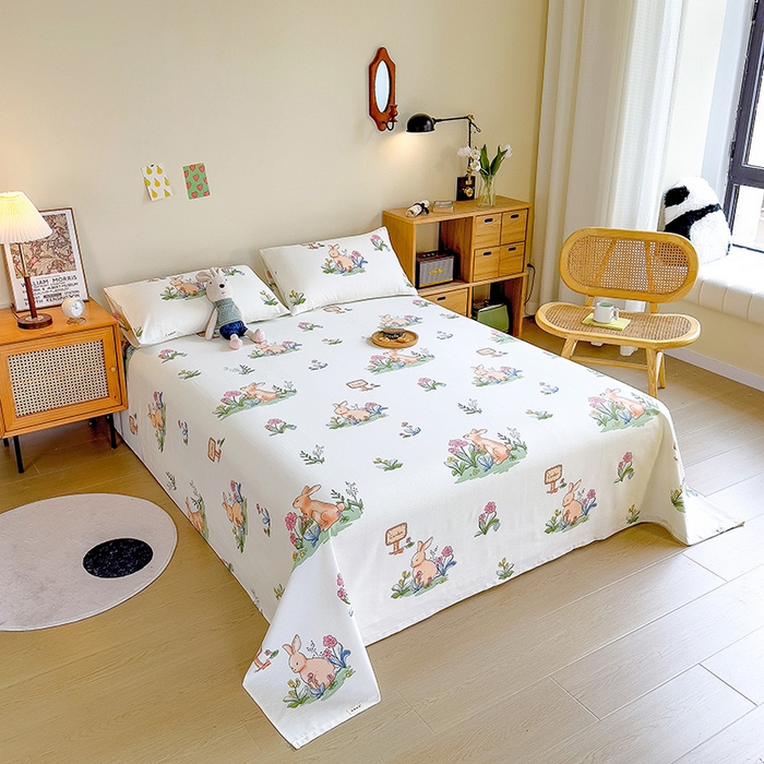 91家纺网 家纺一手货源 找家纺 芃成家纺 2023新款全棉老粗布床单 兔先生