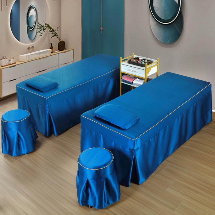 91家纺网 家纺一手货源 找家纺 莉人坊 2023新款贵妃缎按摩床床罩系列 逃之夭夭宝蓝