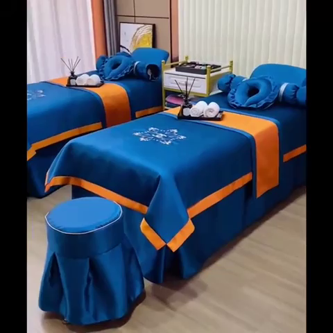 91家纺网 家纺一手货源 找家纺 莉人坊 2023新款贵妃缎按摩床床罩系列 逃之夭夭宝蓝