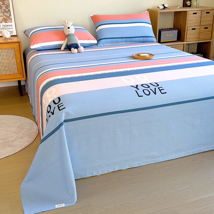 91家纺网 家纺一手货源 找家纺 芃成家纺 2023新款全棉老粗布床单 爱丽丝 蓝