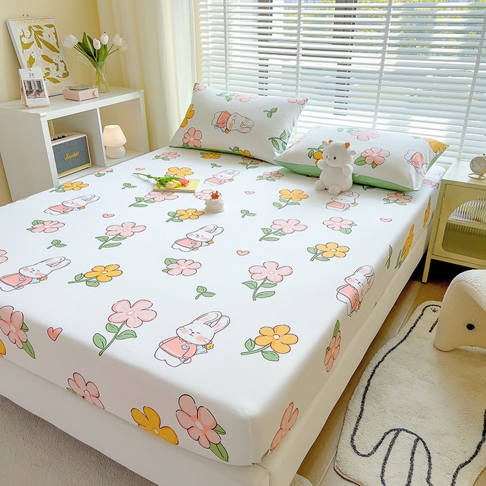 91家纺网 家纺一手货源 找家纺 芃成家纺 2023新款全棉13070单床笠 时尚小兔