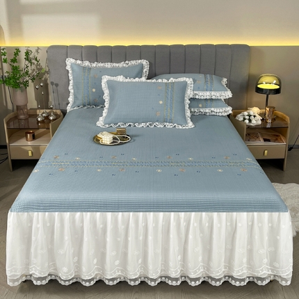 宜凡家纺2024新款A类蜂巢冰柠凉席床裙款三件套 简爱 雾兰