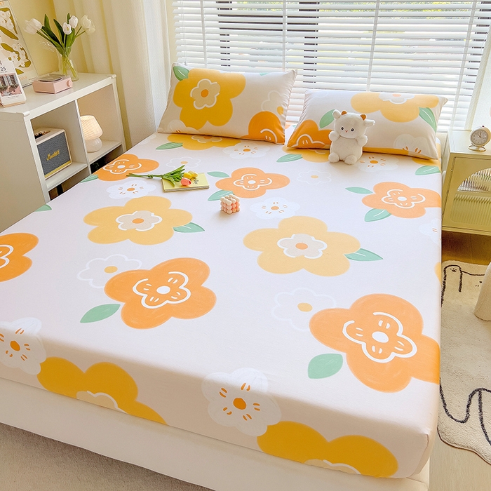 91家纺网 家纺一手货源 找家纺 芃成家纺 2023新款全棉13070单床笠 春天里 桔