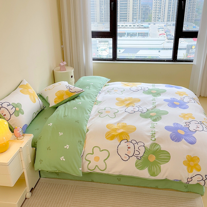 91家纺网 家纺一手货源 找家纺 芃成家纺2023新款全棉13070四件套 花园乐宠