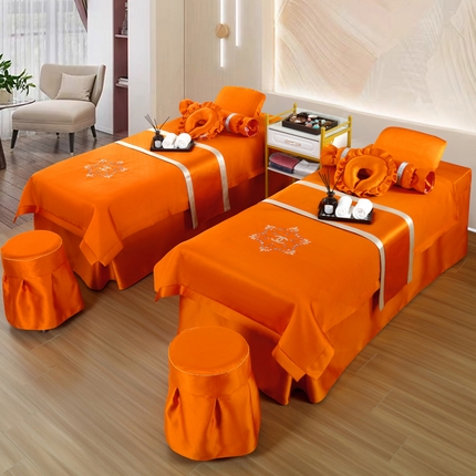 莉人坊 2023新款贵妃缎按摩床床罩系列 逃之夭夭橘色