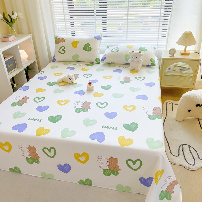 91家纺网 家纺一手货源 找家纺 芃成家纺 2023新款全棉13070单床单 两小无猜 绿