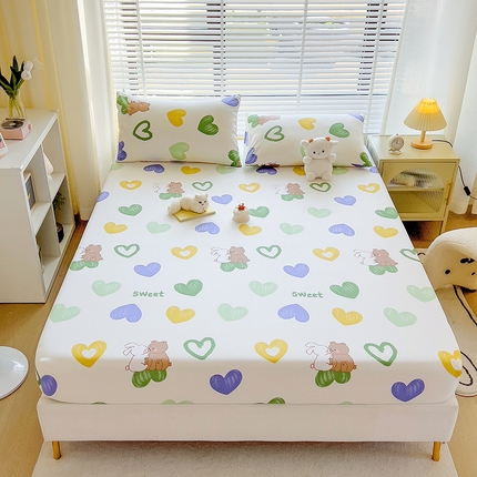 91家纺网 家纺一手货源 找家纺 芃成家纺 2023新款全棉13070单床笠 两小无猜 绿