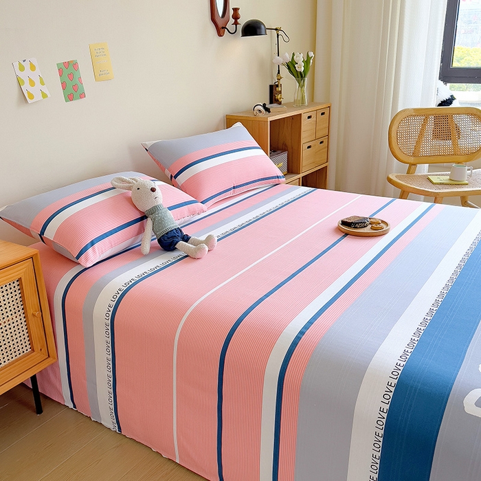 91家纺网 家纺一手货源 找家纺 芃成家纺 2023新款全棉老粗布床单 爱丽丝 粉