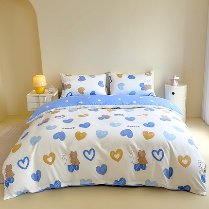 芃成家纺 2023新款全棉13070四件套 两小无猜 蓝