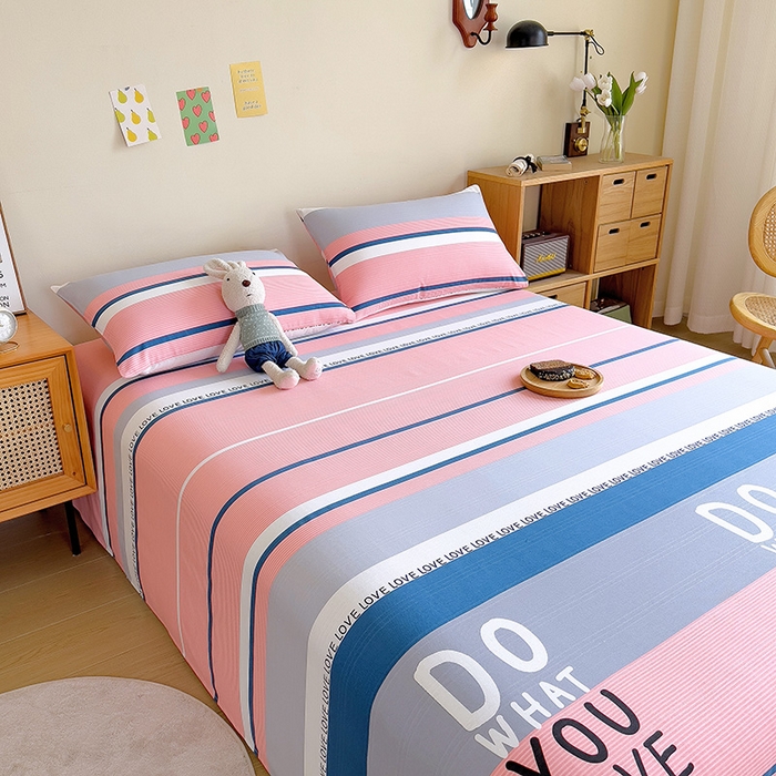 91家纺网 家纺一手货源 找家纺 芃成家纺 2023新款全棉老粗布床单 爱丽丝 粉