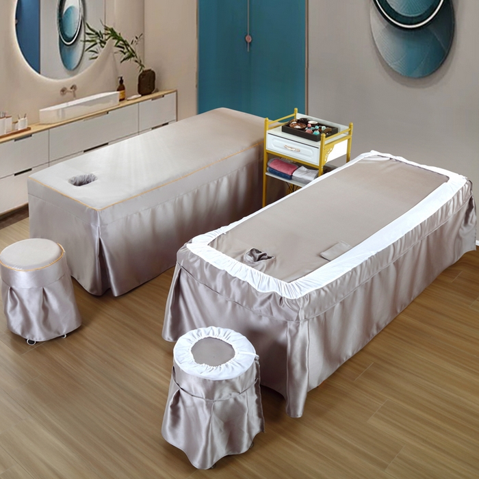 91家纺网 家纺一手货源 找家纺 莉人坊 2023新款贵妃缎按摩床床罩系列 逃之夭夭灰色