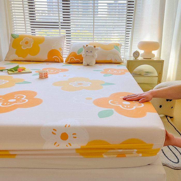 91家纺网 家纺一手货源 找家纺 芃成家纺 2023新款全棉13070单床笠 春天里 桔