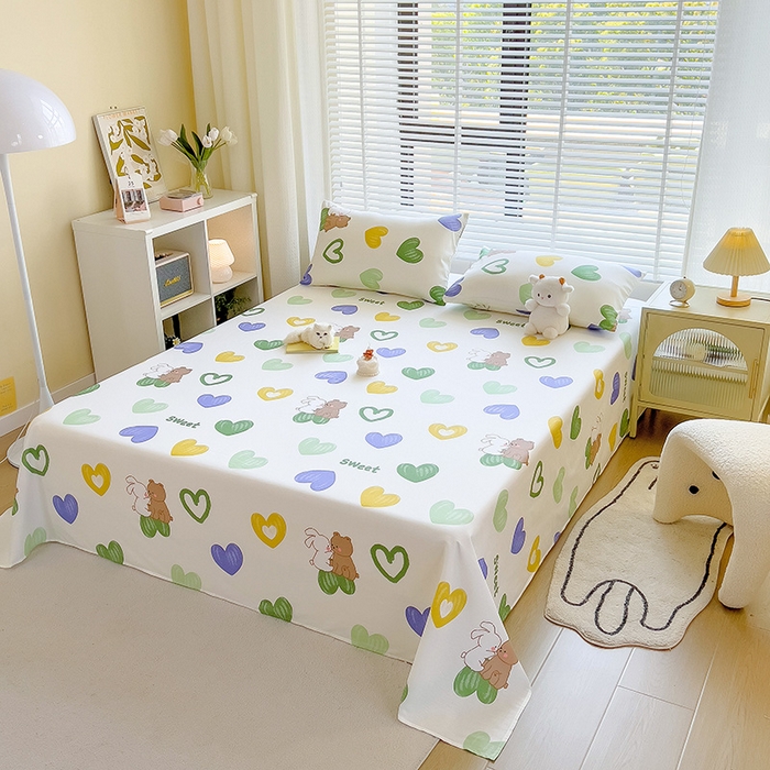 91家纺网 家纺一手货源 找家纺 芃成家纺 2023新款全棉13070单床单 两小无猜 绿