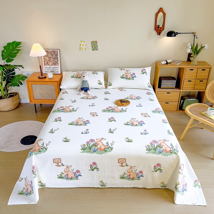 91家纺网 家纺一手货源 找家纺 芃成家纺 2023新款全棉老粗布床单 兔先生