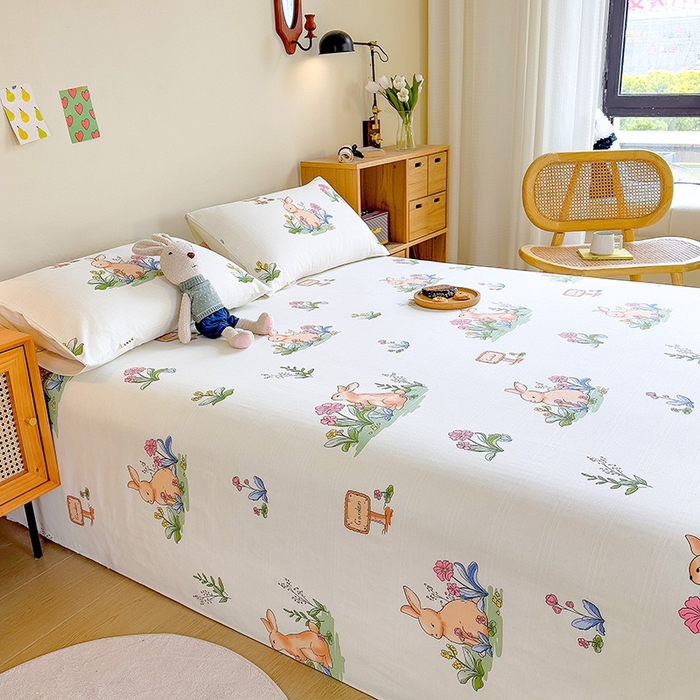 91家纺网 家纺一手货源 找家纺 芃成家纺 2023新款全棉老粗布床单 兔先生