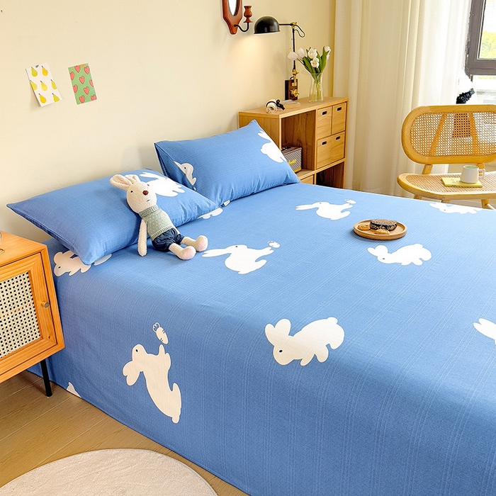 91家纺网 家纺一手货源 找家纺 芃成家纺 2023新款全棉老粗布床单 小兔乖乖