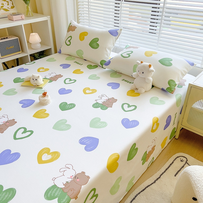 91家纺网 家纺一手货源 找家纺 芃成家纺 2023新款全棉13070单床单 两小无猜 绿