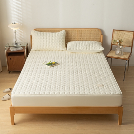 芬晴家纺 2023新款A类母婴级防水夹棉床笠 梦幻-米白