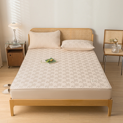 91家纺网 家纺一手货源 找家纺 芬晴家纺 2023新款A类母婴级防水夹棉床笠 时光-卡其