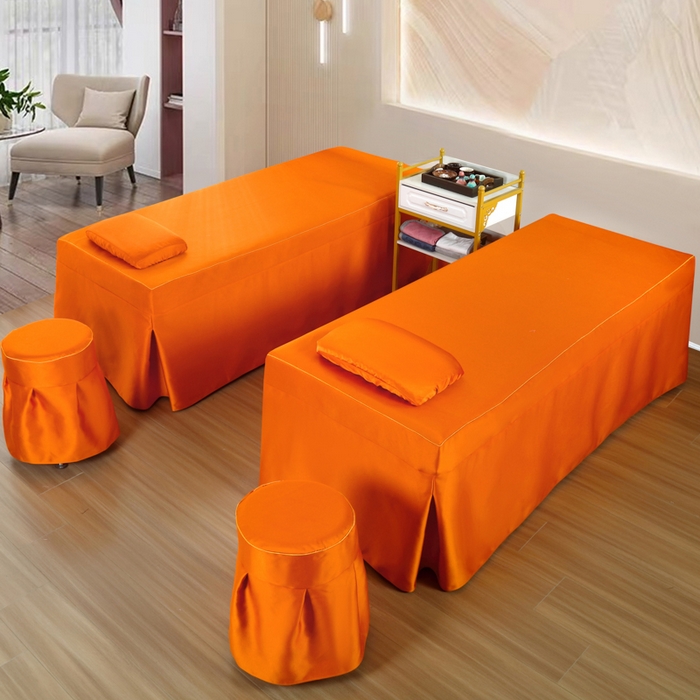 91家纺网 家纺一手货源 找家纺 莉人坊 2023新款贵妃缎按摩床床罩系列 逃之夭夭橘色