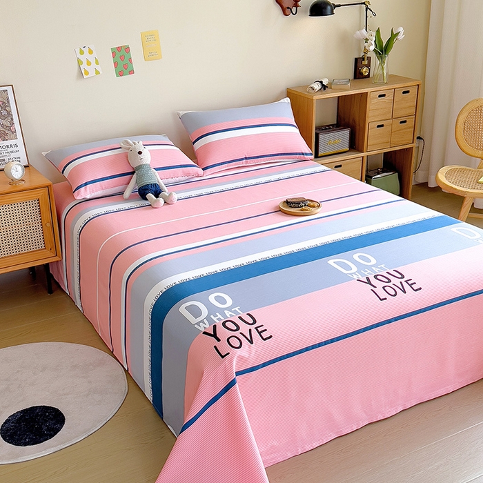 91家纺网 家纺一手货源 找家纺 芃成家纺 2023新款全棉老粗布床单 爱丽丝 粉