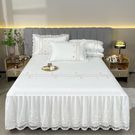 宜凡家纺2024新款A类蜂巢冰柠凉席床裙款三件套 简爱 珍珠白