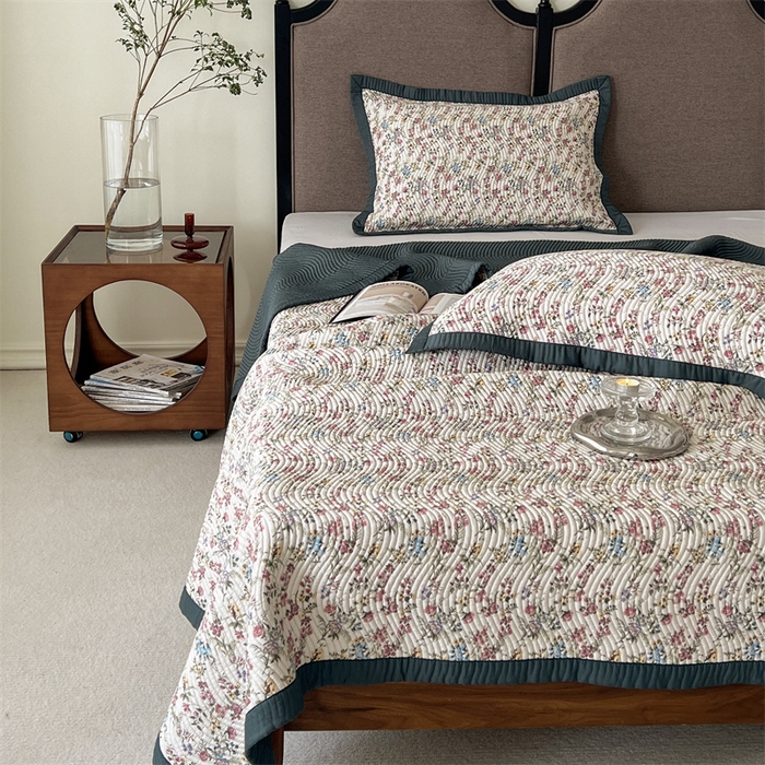 91家纺网 家纺一手货源 找家纺 汇庭 2023新款雅丝床盖三件套 蕾蒙丝