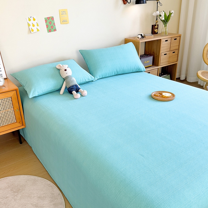 91家纺网 家纺一手货源 找家纺 芃成家纺 2023新款全棉老粗布床单 水蓝