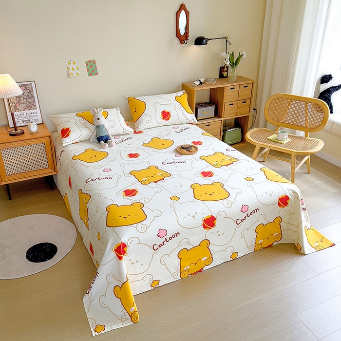 91家纺网 家纺一手货源 找家纺 芃成家纺 2023新款全棉老粗布床单 熊仔宝宝