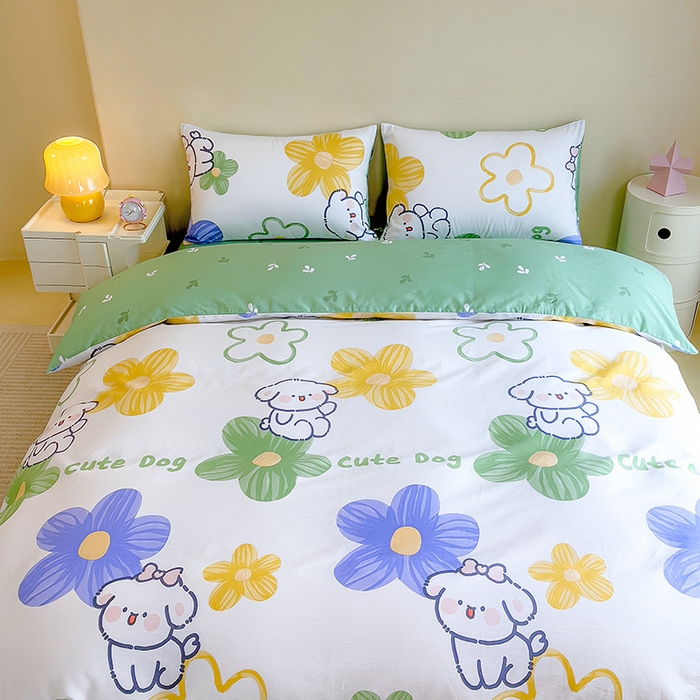 91家纺网 家纺一手货源 找家纺 芃成家纺2023新款全棉13070四件套 花园乐宠