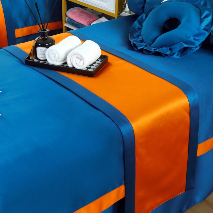 91家纺网 家纺一手货源 找家纺 莉人坊 2023新款贵妃缎按摩床床罩系列 逃之夭夭宝蓝