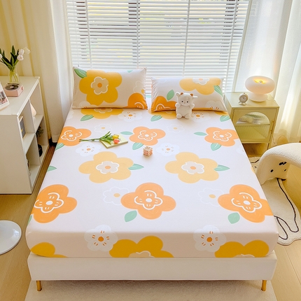 91家纺网 家纺一手货源 找家纺 芃成家纺 2023新款全棉13070单床笠 春天里 桔